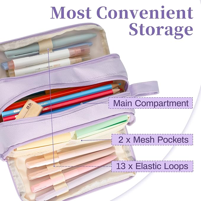 Zzrywuty Large Capacity Pen Pencil Case Multi-Slot Pencil Pouch Bag,Black Pencil Case Large 4 Compartments,Organizer Marker Pouch Pen for Office College School Teen Girl Boy Men Women