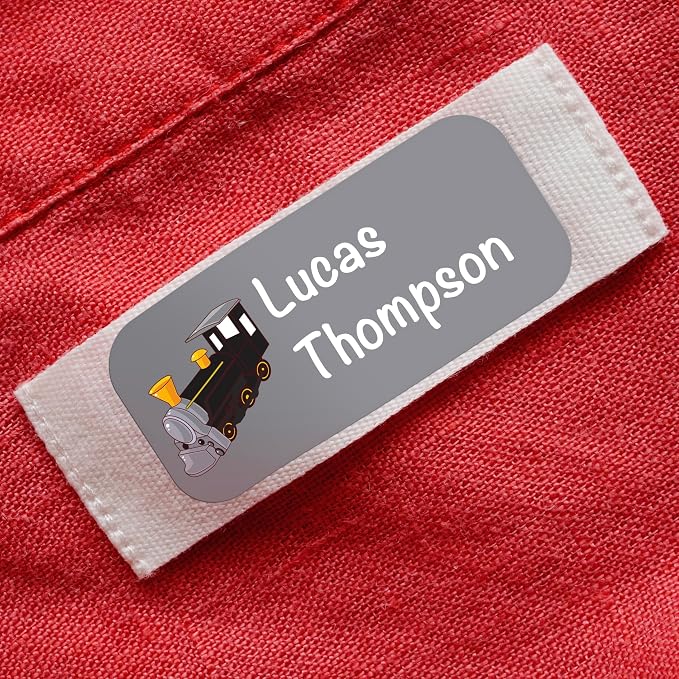 Personalized Waterproof Name Labels for Kids | Optional Packs 50, 150, 230 Labels | Custom Name Stickers for Kids' Clothing Tag, Water Bottle, Lunch Box, Customize Kid Name Label for Daycare Trains