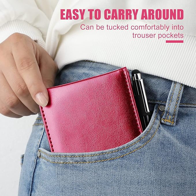 Outus 10 Pcs Mini Pocket Notepad Holder Set Included Small Leather Pocket Notebook Holder with 50 Lined Sheets, Metal Pen, 8 Pcs 3 x 5 Inch Memo Book Refills, 30 Lined Paper Per Note Pad (Rose Red)
