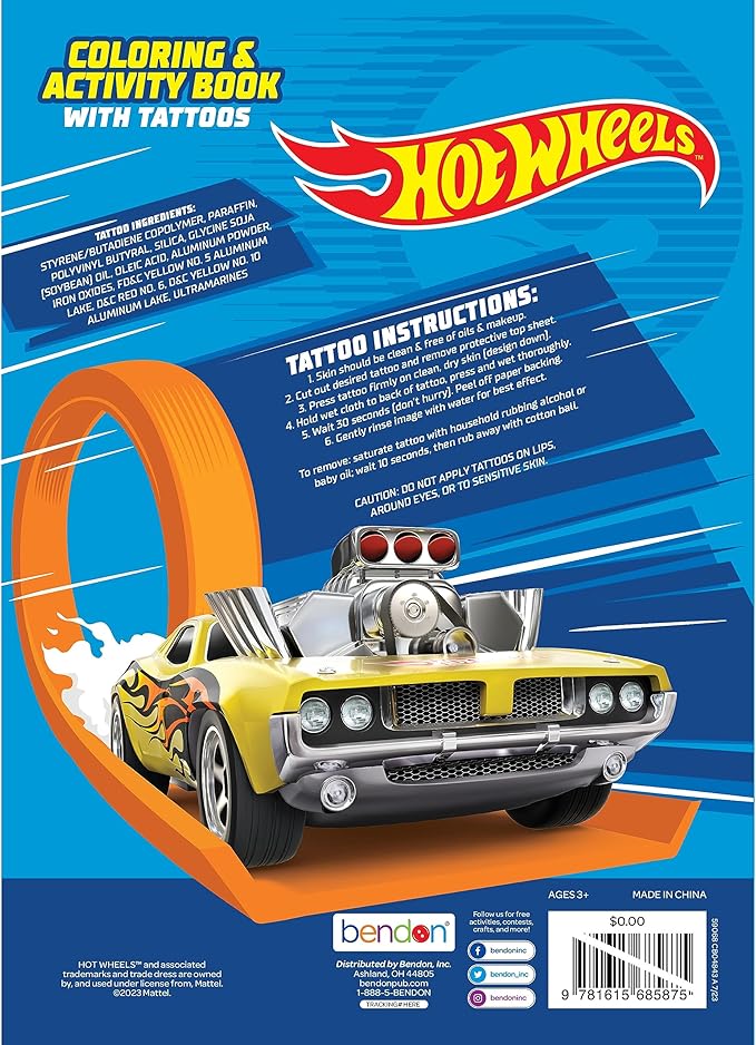 Bendon Hot Wheels 48 Page Coloring and Activity Book with Temporary Tattoos, 59068