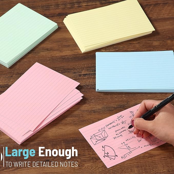 Mr. Pen- Lined Index Cards, 4"x6", 144 Cards, Assorted Colors, Bulk 4x6 Index Cards, Ruled for School, College, Office and Home Organization, Durable Study To Do List Note Cards with Ruled Lines