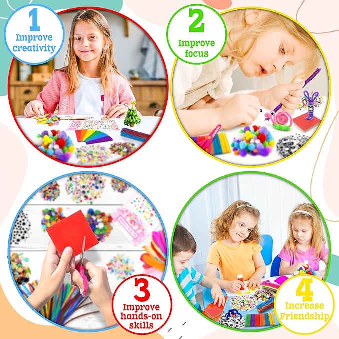 LINAYE 3000PCS Arts and Crafts Supplies for Kids, DIY Craft Box Kits, Craft Supplies Set Include Pompoms, Pipe Cleaners for Kids Ages 4-6 6-8 Birthday for Boys Girls Blue