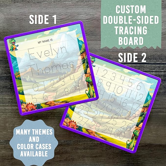 Kid's Name Tracing Board | Dry Erase Letter Tracing | Reusable Writing Practice Board | Personalized | Dinosaur Friends Theme