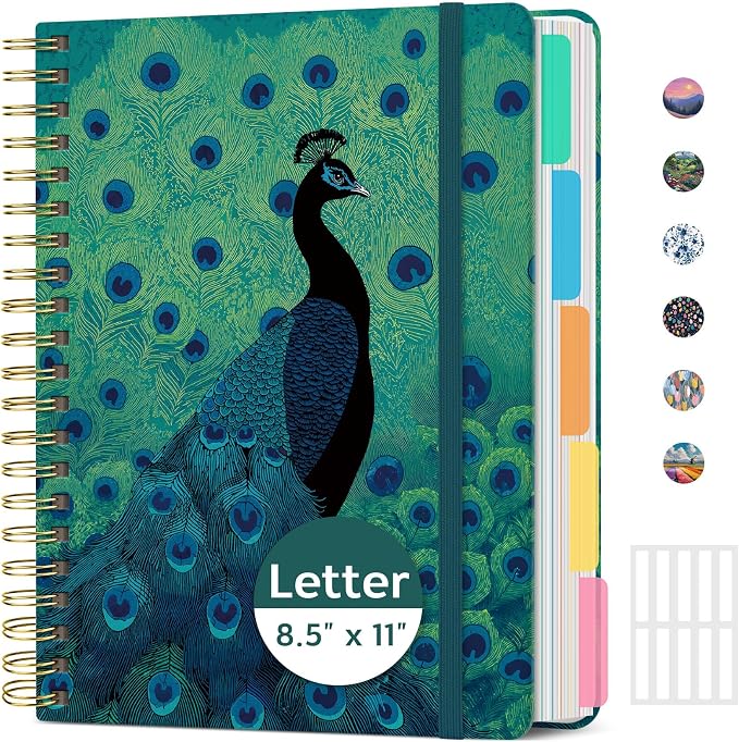 Taja Pretty Large Spiral Lined Notebook for Work with 5 Removable Dividers