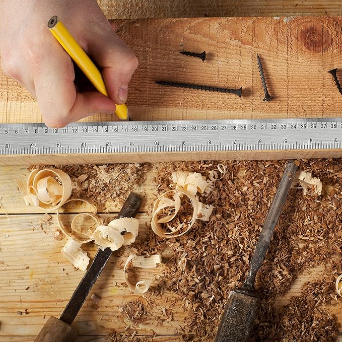 Metal Ruler 18 Inch: [2 Pieces 18 Inch] Non-Slip Cork Backing Rulers with Inch and Centimeters Prevent Ink Leakage:for School Office Drawing Engineering