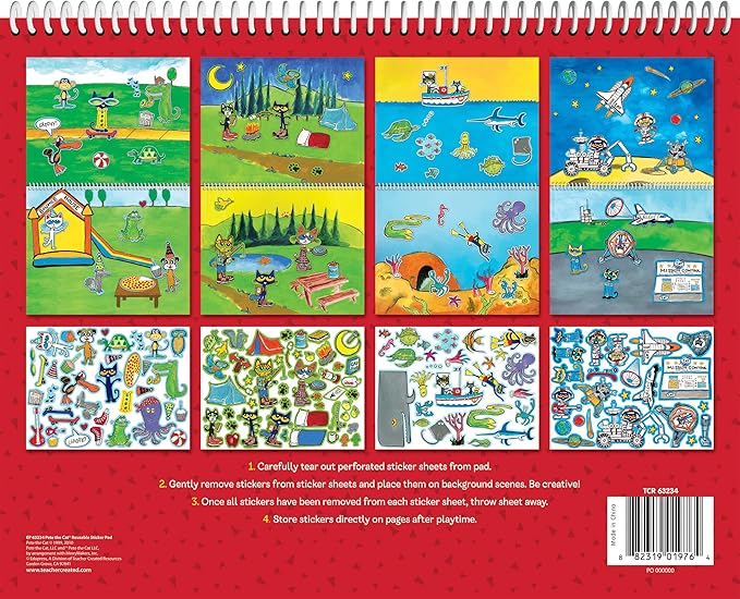 Teacher Created Resources Pete The Cat Reusable Sticker Pad and Water Reveal Activity Book Set for Kids