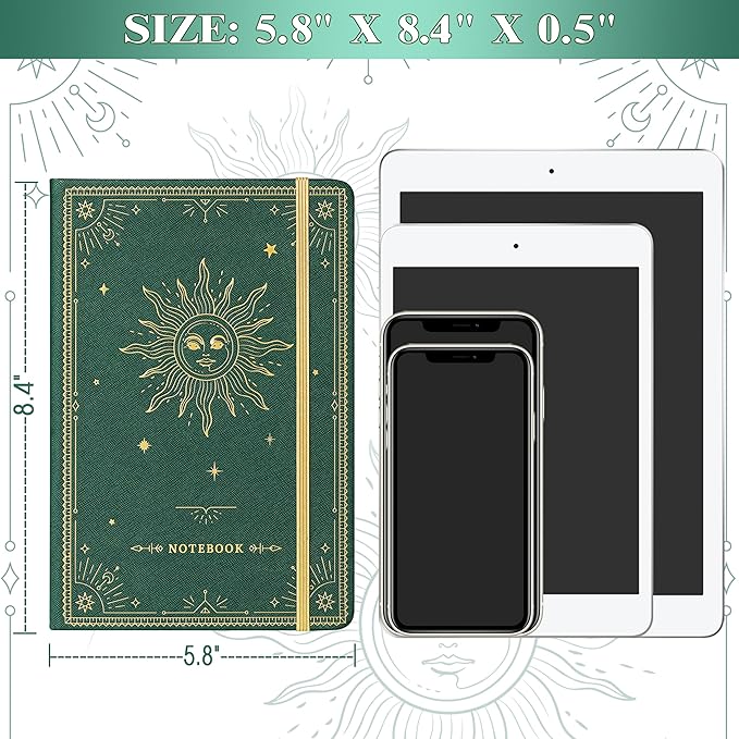 Artfan Ruled Notebook/Journal – Premium Thick Paper Faux Leather Classic Writing Notebook with Pocket + Page Dividers Gifts, Banded, Large, 144 Pages, Hard Cover, Lined (5.8 x 8.4) - Dark Green