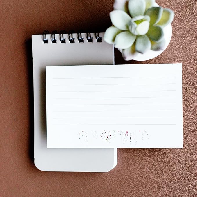 Wild Flower Index Cards by Pure Print and Design | Floral Flash Cards Perfect For Study Sessions & Learning | 100 Cards of Premium Quality with 5 Different Designs | Wild Flower | 3x5 inches