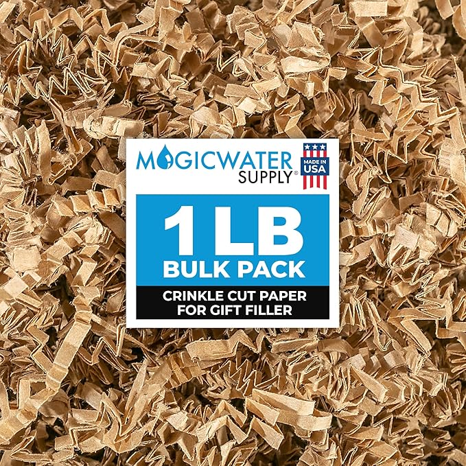 MagicWater Supply Crinkle Cut Paper Shred Filler - 1LB Kraft - Decorative & Protective Packaging for Bridesmaid Gifts & Bridesmaid Proposal Gifts Holiday Stuffers Birthdays Wedding & Anniversaries