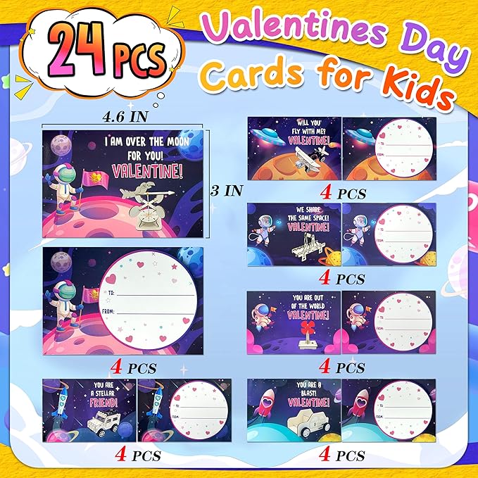 kortes Valentines Day Cards for Kids Classroom, 24 Pack Valentines Gift Cards with Stem Kits, Valentine's Party Favors Toys for Boys Girls and Valentine School Exchange Gifts Greeting Cards