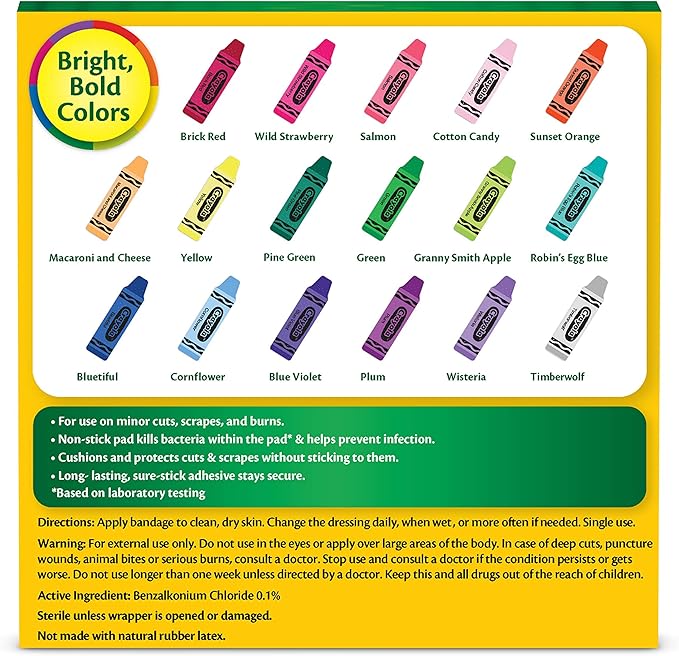 Crayola Shaped Kids Bandages, 100 CT | Great for Birthdays, Party Supplies, Stickers, Stocking Stuffer or White Elephant Gift | Adhesive Bandages for Minor Cuts, Scrapes, & Burns