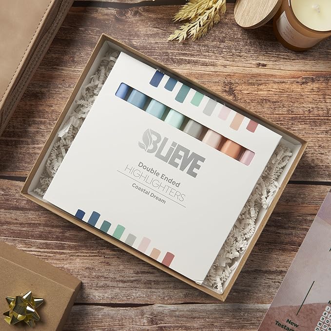 BLIEVE Aesthetic Cute Highlighters No Bleed Through, Dual Tip Chisel & Fine Point, Pastel Colors For Bible & Journaling