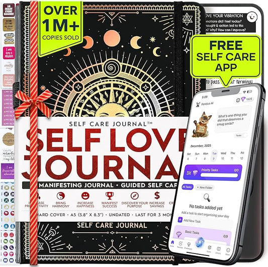 Self Love Journal - 5 Minute Self Care & Mental Health Journal | 90-Day Undated Daily Planner for Positivity, Affirmations & Gratitude | Guided Mindfulness, Reflection | Folded Vision Board + Stickers