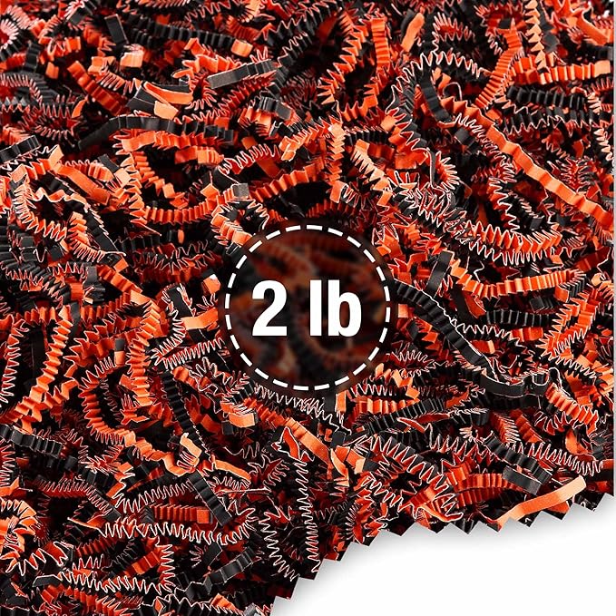 FRILLZ Crinkle Cut Paper Shred Filler for Baskets, Gifts, Packing and Protecting your Tailgating, Fall Festival, Birthday and other events (2 pound, Halloween Mix)