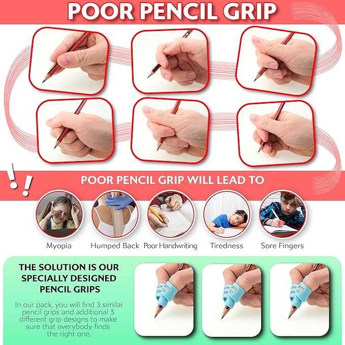 Stylo 3 Pack Pencil Grips for Kids Handwriting - Ergonomic Pencil Grippers for Toddlers Ages 2-5, Preschool & Kindergarten - Left Handed & Right Hand Writing Tools - Occupational Therapy Grip