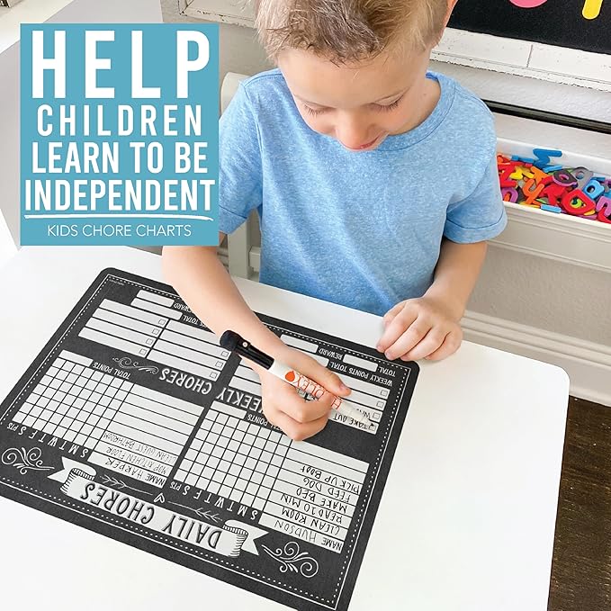 Hadley Designs Magnetic Chore Chart for Kids Multiple - Chores Board for Refrigerator, Dry Erase Task Chart for 2 Kids Daily Behavior, Family Weekly Planner for Teens and Adults, Chalk Chore Board