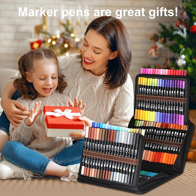 Halobios 120 Colors Dual Brush Marker Pens, Art Markers with Fine and Brush Tip Coloring Markers for Adults, Marker for Journaling Calligraphy Drawing Sketching Doodling Illustrating