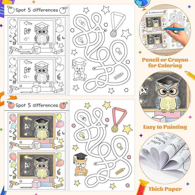 JAPBOR Kindergarten Graduation Coloring Books - 24PCS Mini Color Activity Book Bulk for Kids Preschool Graduate Activities Party Favor, Congrats Grad Small DIY Colour Pages for Classroom Game Gifts