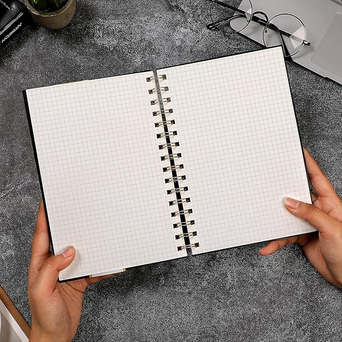 Yoment Graph Paper Spiral Notebook A5 Graphing Notebook 160 Pages Graph Paper Notebook Spiral Bound Waterproof Plastic Hardcover Spiral Journal 5x7 Grid Notebooks for Note Taking,Black