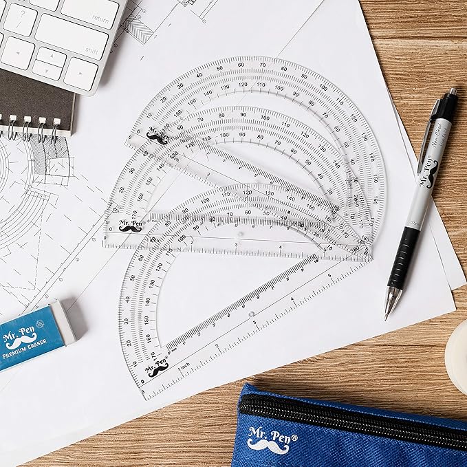 Mr. Pen- Protractor Set, 6", 3 Pack, Clear Plastic Protractors for Measuring Angles, 180° Small Protractor for Students, School, Math, Geometry, Drafting & Technical Drawing