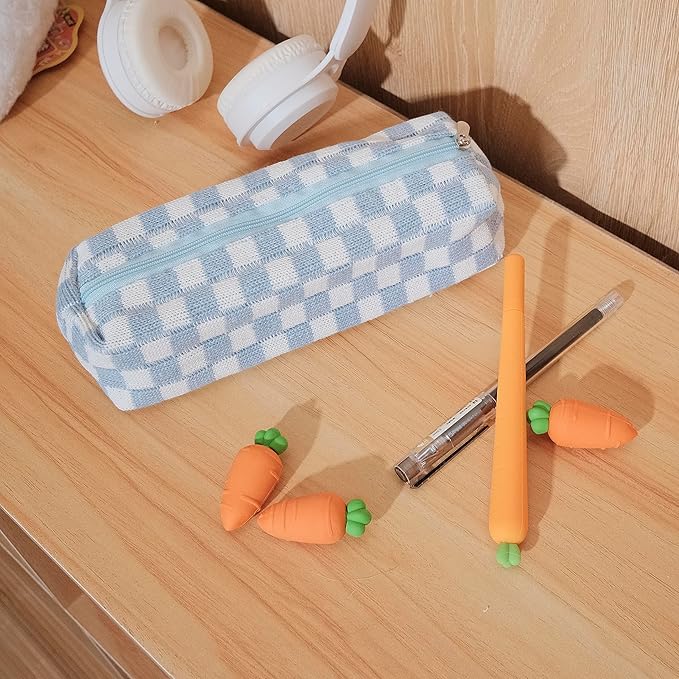 Pencil Case Pen Case Office College School Storage Bag Pouch Holder Box Organizer Makeup Pouch Cosmetic Bag Aesthetic Cute Pencil Case for Girls Boys Kids (Blue)