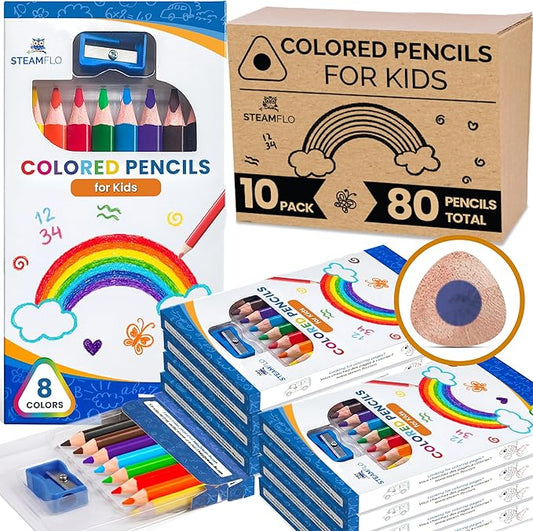 Colored Pencils for Toddlers 3-4 Years – Kids Pencils for Beginners, Toddlers and Preschoolers, Jumbo Triangle Shape for Easy Grip, Thick Colored Core for Easy Coloring and Less Breakage (10 Pack)