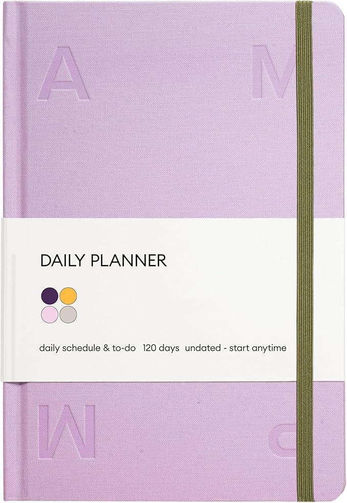 Kunitsa Co. Undated Planner - Hardcover, with Habit Tracker & Goal Setting - Daily, 120 Days, Start Anytime (Lavender)