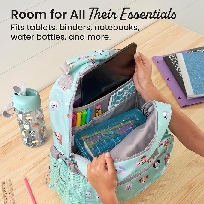 Bentgo Kids Backpack - Lightweight 14” Backpack in Fun Prints for School, Travel, & Daycare, Ideal for Ages 4+, Roomy Interior, Durable & Water-Resistant Fabric, & Loop for Lunch Bag (Puppy Love)