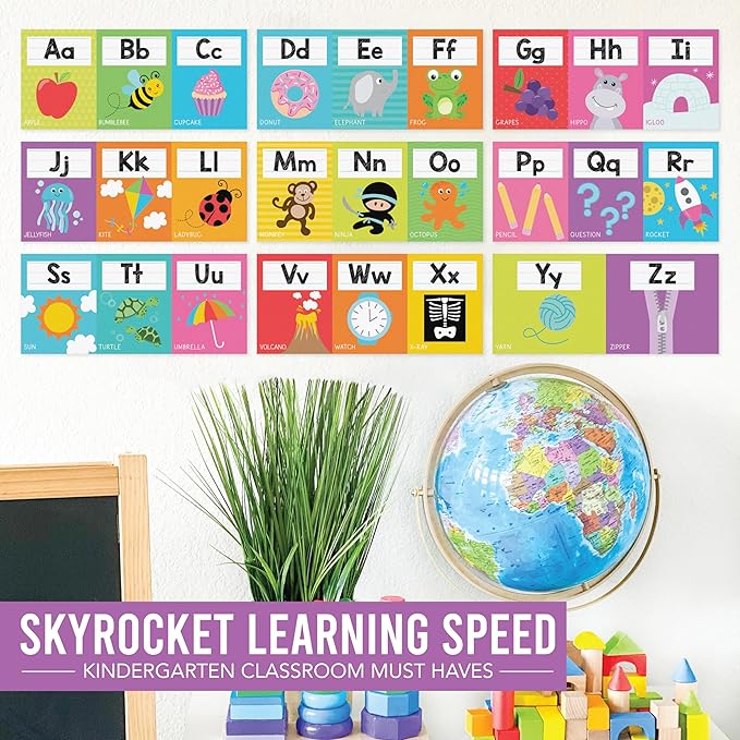 Hadley Designs Alphabet for Classroom Wall Decor - ABC Posters for Classroom Wall Chart Preschool & Kindergarten, ABC Letters & Number Line Elementary, Alphabet Cards, Colorful Classroom Decor