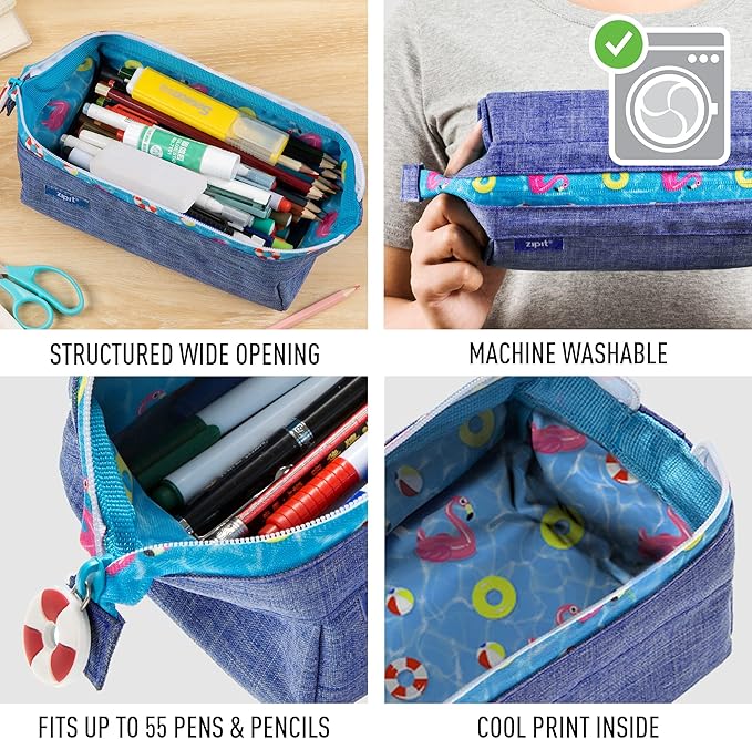 ZIPIT Lenny Pencil Case, Large Capacity Zipper Pouch for School, Stationery Bag for Teen Girls Boys and Adults, Teal
