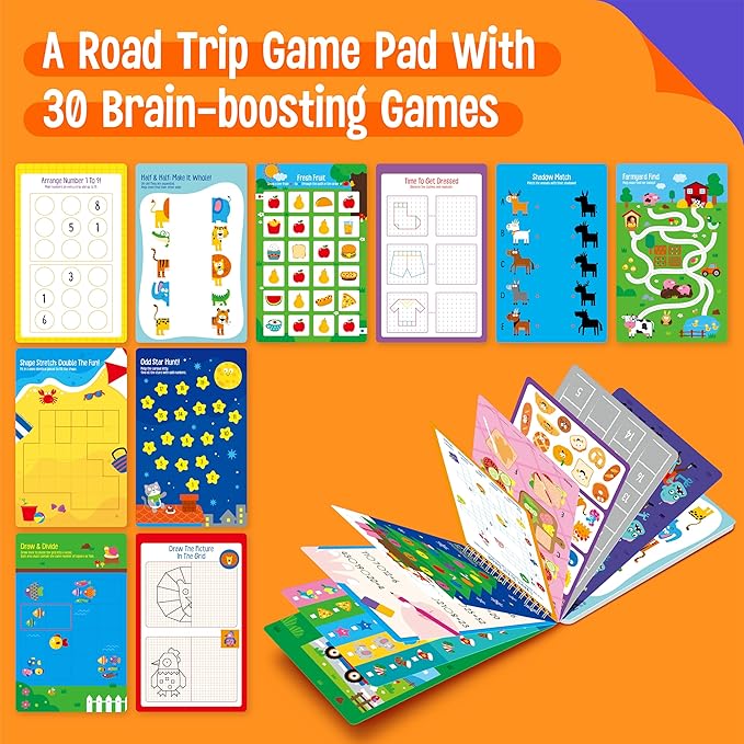SpriteGru Logic Puzzles Game Pad, 30 Reusable & Erasable Logical Thinking Games, Dry Erase Brain-Boosting Puzzle Activities Book for Kids, Educational Toy for Road Trip, Airplane & Car Travel