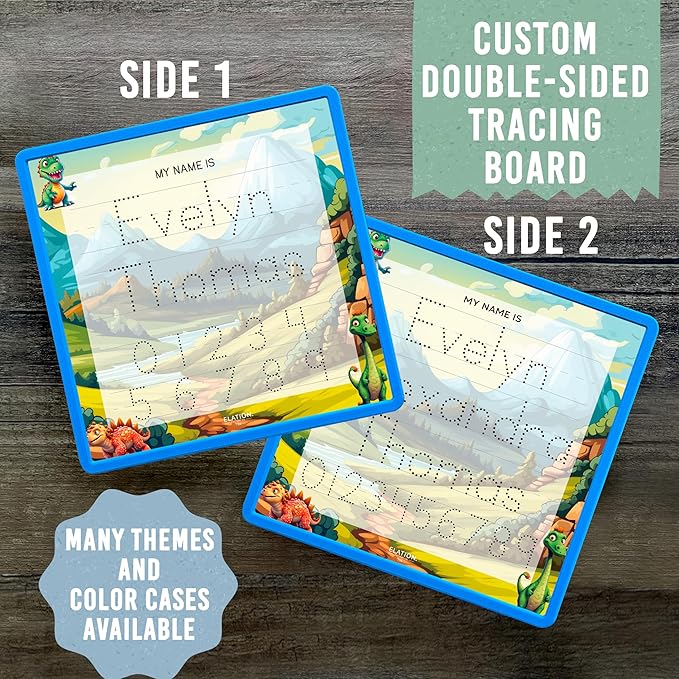 Kid's Name Tracing Board | Dry Erase Letter Tracing | Reusable Writing Practice Board | Personalized | Dinosaur Friends Theme