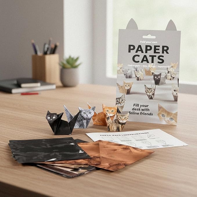 Origami Paper Cat Kit - 50pcs DIY Foldable Cute Cat Figurines, Japanese Stationery Style Fun Craft Activity, Desktop Decor for Cat Lovers