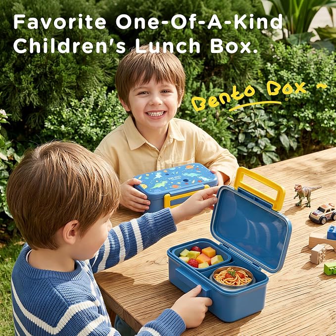 Bento Lunch Box for Kids With 8oz Food Thermo,BPA-Free for School | Lunch Container with 2 Compartments, Insulated Food Jar, Dishwasher Safe, Easy to Clean, Lunch Box for Girls Boys