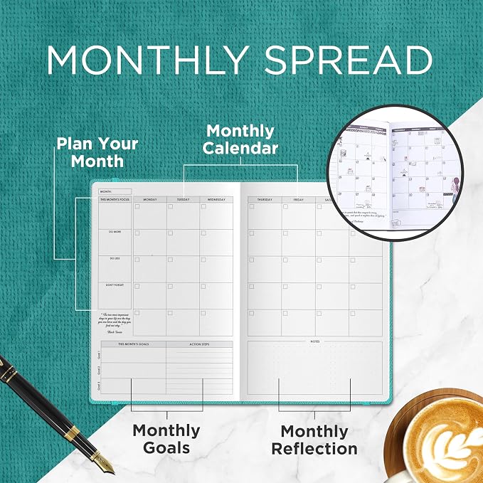 Wordsworth & Black A5 Undated Weekly, Monthly Planner, A5 Paper, Turquoise