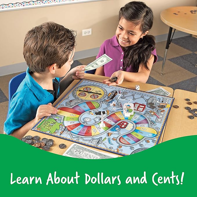 Learning Resources Money Bags Coin Value Game - Classroom Math Games, Financial Literacy for Kids, Play Coins for Kids, Counting Games, Money Board Game