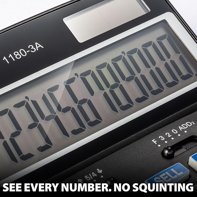 Victor 1180-3A 12-Digit Standard Function Calculator, Battery and Solar Hybrid Powered Adjustable Angle LCD Display, Great For Home and Office Desks, Black