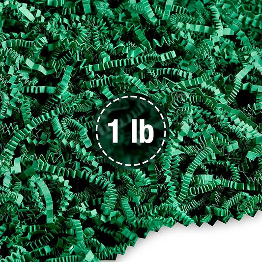 FRILLZ by DECOfill™ Crinkle Cut Paper Shred Filler for Baskets, Gifts, Packing and Protecting your Easter, Birthday, Weddings, Anniversary, Valentines Day, and other gifts (1 pound, Pine Green)