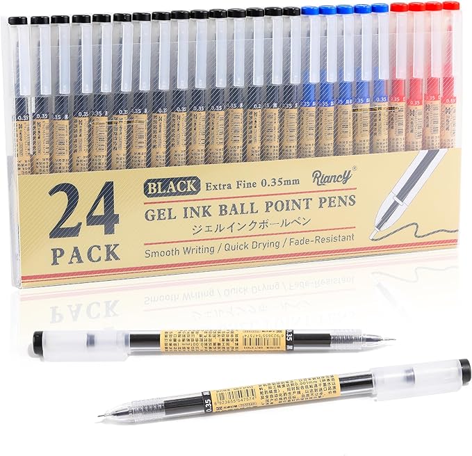Black Blue Red Gel Ink Pens, 0.35mm Extra Fine Point Smooth Writing Rollerball Pens, Japanese Style No Smudge Ballpoint Pen, Quick Drying for Journaling Office School Stationery Supplies 24Pcs