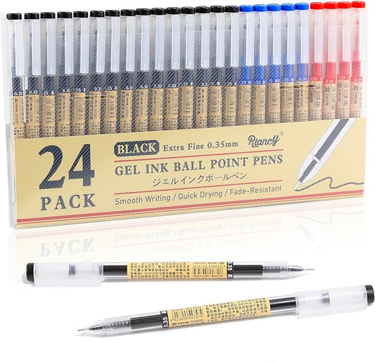 Black Blue Red Gel Ink Pens, 0.35mm Extra Fine Point Smooth Writing Rollerball Pens, Japanese Style No Smudge Ballpoint Pen, Quick Drying for Journaling Office School Stationery Supplies 24Pcs
