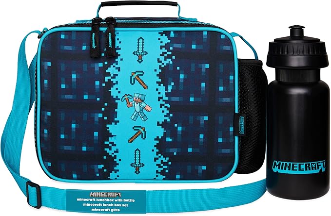 Minecraft Insulated Lunch Bag for Kids Creeper Lunchbox for Boys School Supplies Food Carrier Snacks Picnic Beach Days Travel Gamer Gifts for Kids (Blue/Black)
