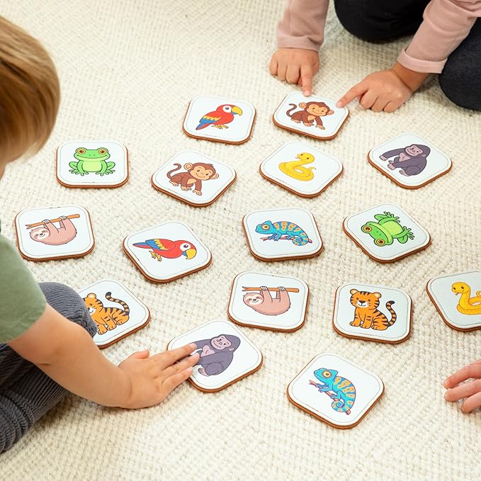 Felt Jungle Matching Game for Toddlers – Wild Animal Memory Game & Flash Cards – Soft and Safe for Ages 1+ – Montessori Preschool Learning Activity – Educational Jungle Toy for Boys & Girls