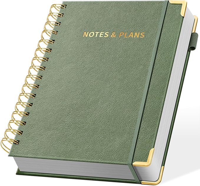 Ovesmusl Undated Daily Planner - 126 Days Hourly Schedule & To Do List - A5 PU Leather Hardcover Spiral Notebook planner with stickers, Metal Corner Protectors & Back Pocket for Work & School, Green