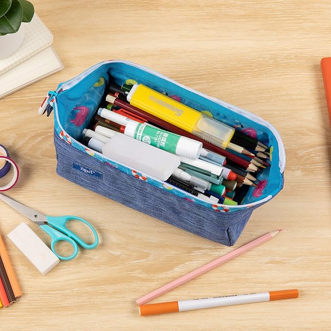 ZIPIT Lenny Pencil Case, Large Capacity Zipper Pouch for School, Stationery Bag for Teen Girls Boys and Adults, Teal