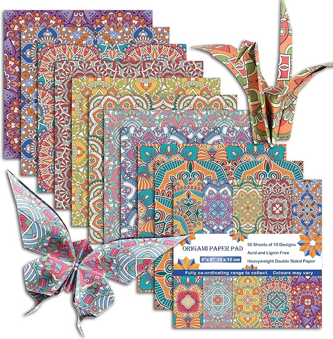 Origami Paper 6x6 Double Sided 50 Sheets 10 Colors origami kit Japanese Chiyo Square Craft Kits Easy Fold Arts Crafts DIY Handwork Bohemia