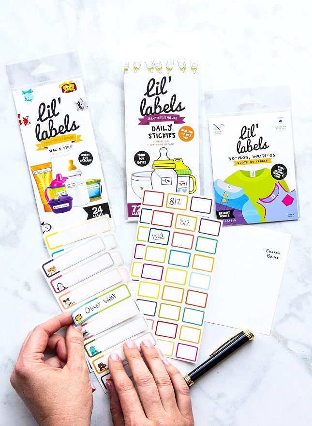 Daycare MEGA Pack - Write On Kids Name Tags, Waterproof: Animal Bottle Tags/Clothing Labels/Date Labels