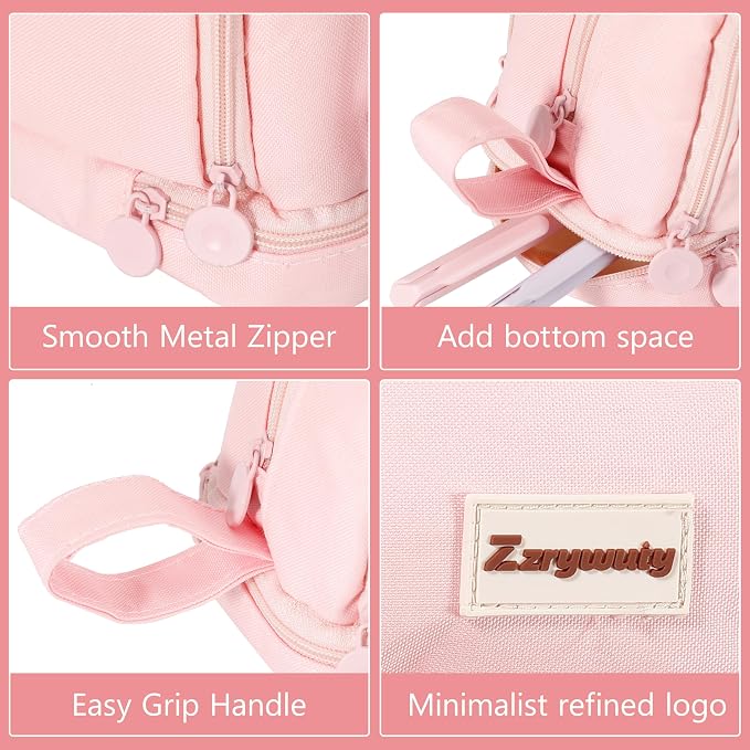 Zzrywuty Pink Large Capacity Pencil Case 4 Compartments,Pencil Pouch with Zipper Portable Handle for Teens Adults Aesthetic Pencil Bag Stationery Organizer Pen Pencil Case with Handle for School