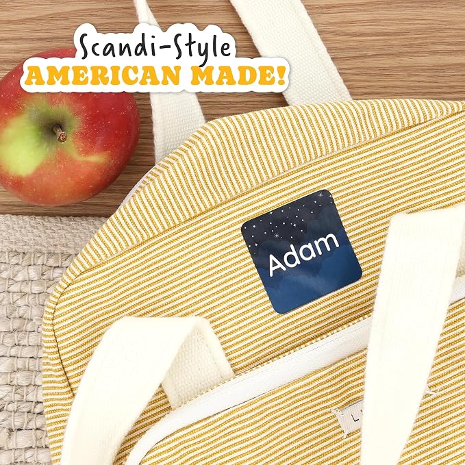 Camp Name Labels for Kids (33) – Custom Waterproof Stickers for Water Bottles, Lunch Boxes, Daycare & School with Unique Designs - Galaxy