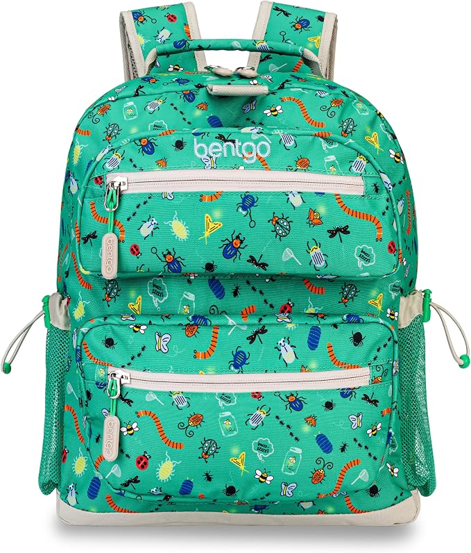 Bentgo Kids Backpack - Lightweight 14” Backpack in Fun Prints for School, Travel, & Daycare, Ideal for Ages 4+, Roomy Interior, Durable & Water-Resistant Fabric, & Loop for Lunch Bag (Bug Buddies)