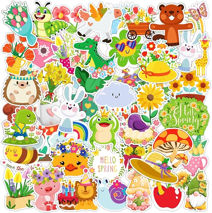OHOME Spring Stickers | 100 PCS Flowers Stickers for Kids - Vinyl Spring Games Toys Gifts Party Favors Supplies - Kids Crafts Accessories Treats Bulk for Classroom